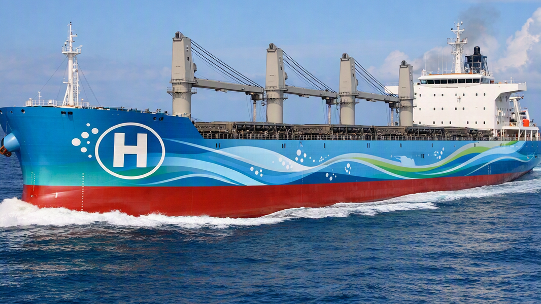 Powered by a Diesel–Hydrogen Hybrid Engine: First Long-Range Voyage for a Bulk Carrier